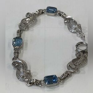 Van Dell Vintage Sterling SilverBracelet w Filigree & Blue Stones Marked 7 Inc
